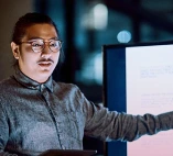 a man presenting with a screen